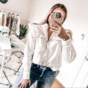 Free People White Ruffled Blouse